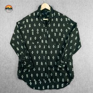 Madewell Button-Up Shirt Black Cotton Print Long Sleeve Cottagecore Women's XS